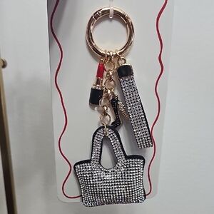 NWT Bling Rhinestone Bag Charm Keychain • Fashionista Handbag Lipstick Stiletto
